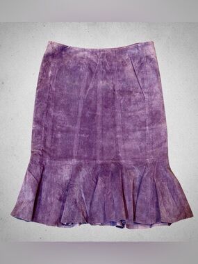 Ideology Purple Suede Midi Skirt 100% Leather Size 6 Ruffle Hem Mermaid Y2K